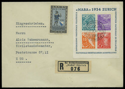 NABA-Block 1934 und NABA-Vigenette auf portogerechtem R-Brief von ...